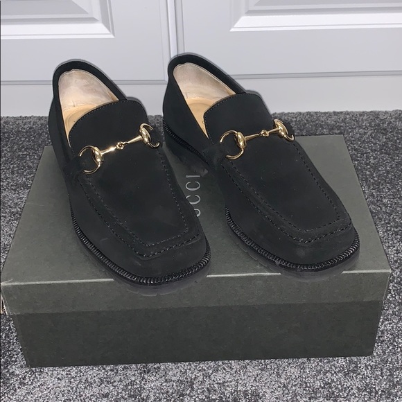 Gucci Shoes - Gucci Black Suede Horsebit Square Toe Loafer